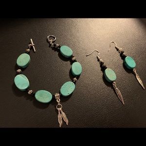 Native made bracelet and earrings with turquoise